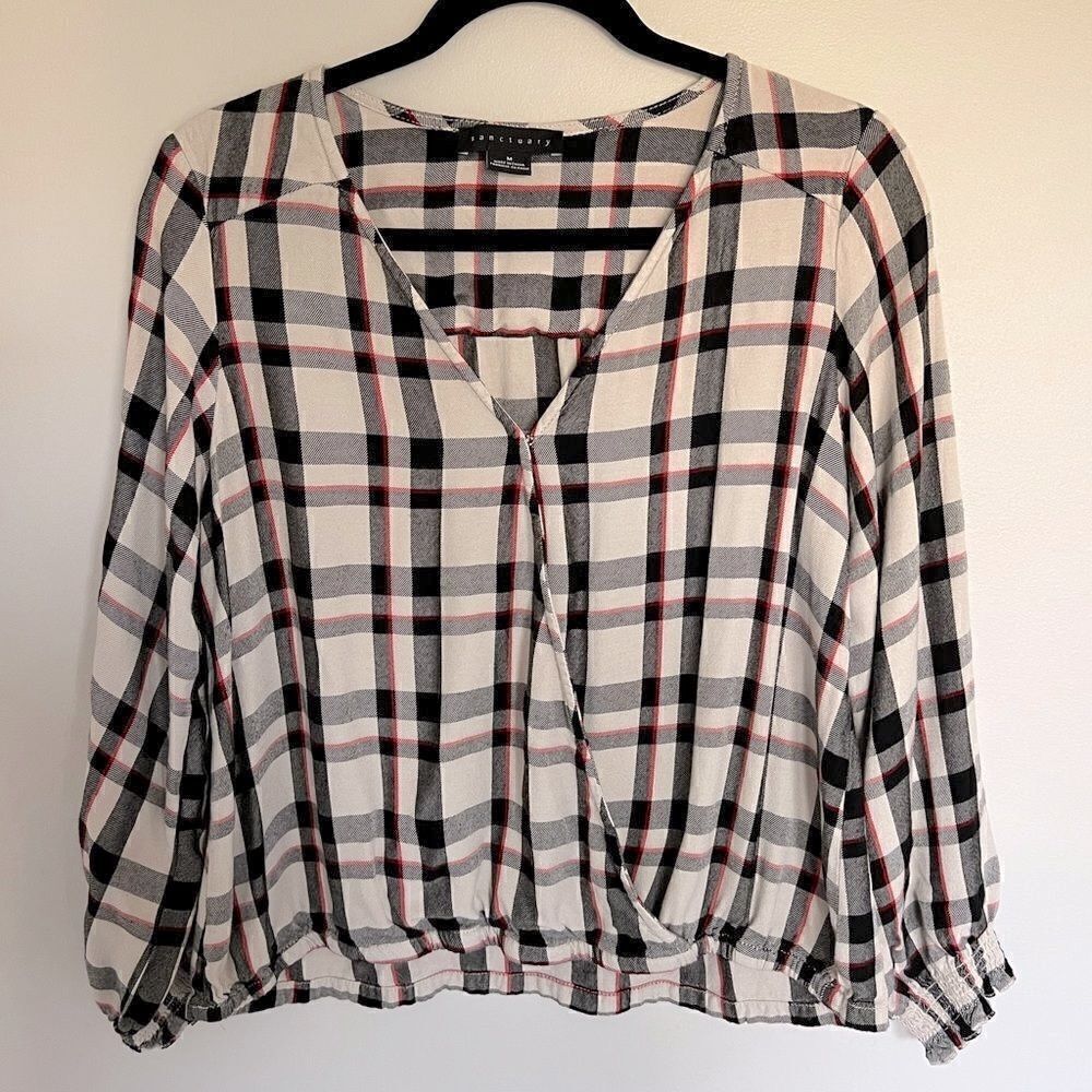 *2/$30* Sanctuary size M Cori plaid top with smocked sleeves